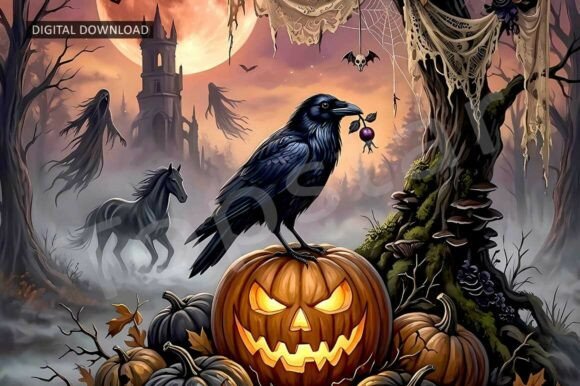 Download Creepy Forest Halloween Pumpkin Decor - Pumpkin Collection