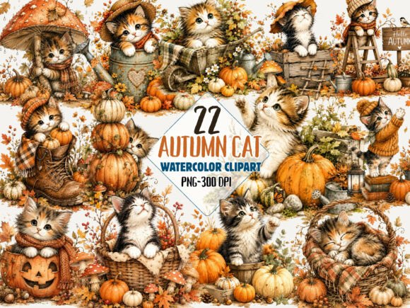 Download Autumn Pumpkin Cat Clipart Bundle Png - Pumpkin Collection