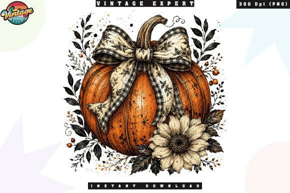 Download Vintage Pumpkin Sunflower Autumn PNG - Pumpkin Collection