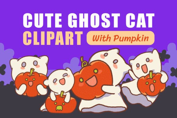 Download 4 Cute Pumpkin &amp; Ghost Cat Clipart Png - Pumpkin Collection