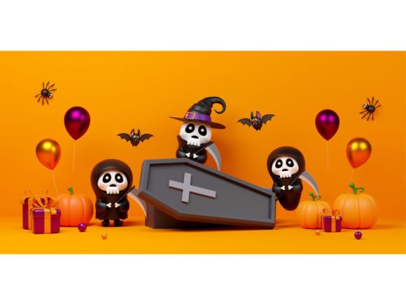 Download Scary Ghost with Coffin and Pumpkins - Pumpkin Collection