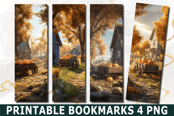 Download Fall Pumpkin Wagon Farm Scene Bookmark - Pumpkin Collection